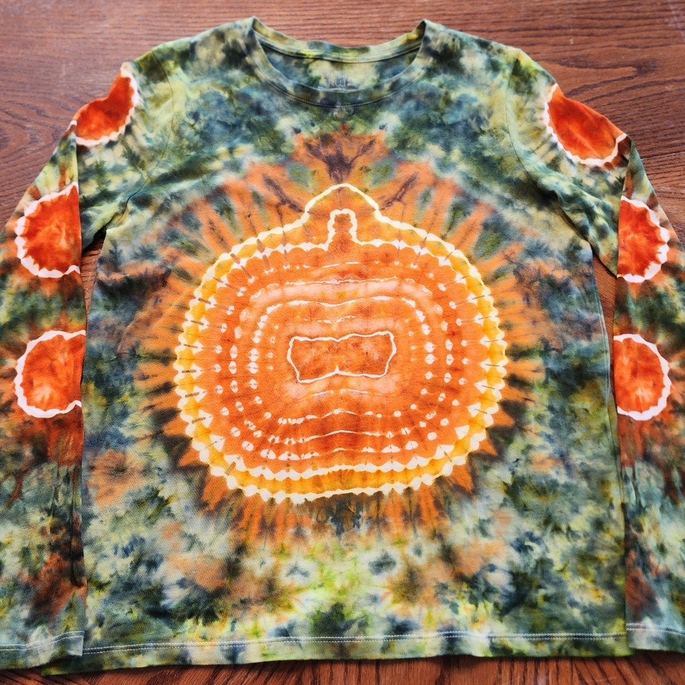 Custom tie dyed Women's Long sleeved T-shirt, size M.